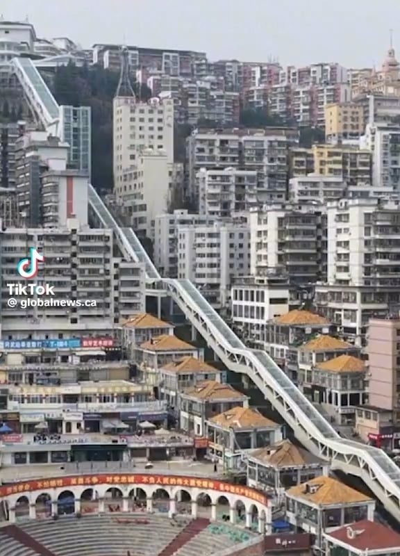 China built a 80 storey escalator through mountainous terrain