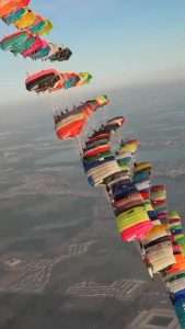 Colorful parachute formation