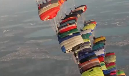 Colorful parachute formation