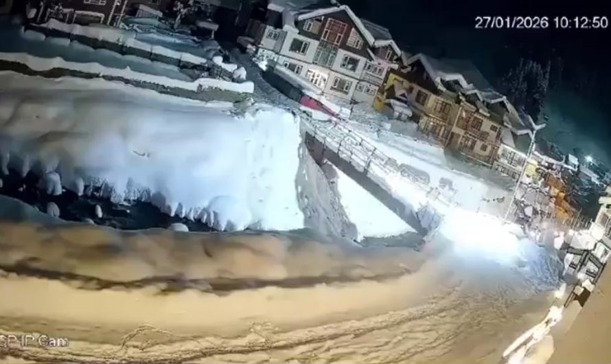 Dramatic visuals of an avalanche caught on CCTV in Sonmarg of Central Kashmir tonight . No loss of life or major damage reported