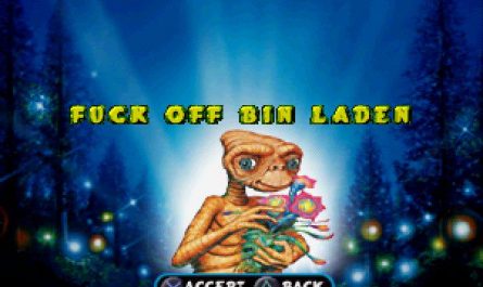 E.T Interplanetary Mission for the PS1 from 2002 includes a secret way access the credits of the game with a code (R2, R1, L2, L1 on the pause screen), in which, for some reason, includes this message in it. Somehow this game still got a ESRB rating of E.