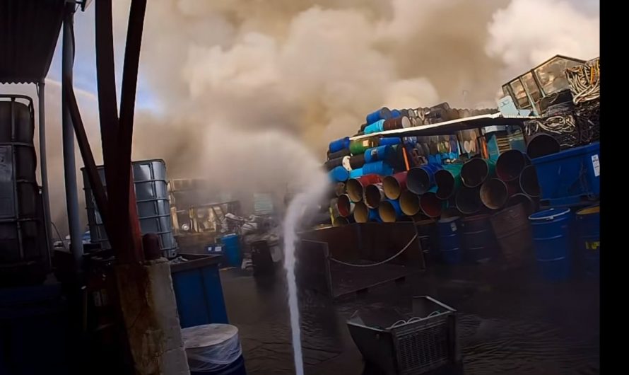 Fire at recycling plant causes artillery strike