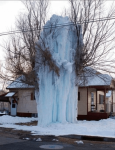 Fire hydrant bursts in sub-zero temperature.