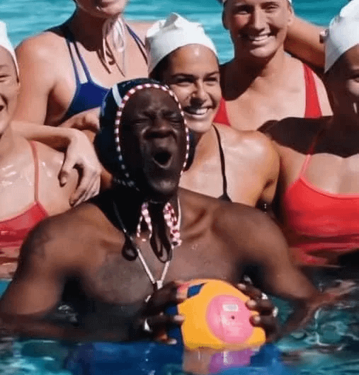 Flavor Flav working out with the U.S national women’s water polo team whom he decided to sponsor to the 2024 Paris Olympics after learning that they were having trouble securing funding. Source for the information in the comment section.