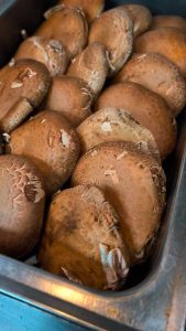 Hot oil on mushrooms