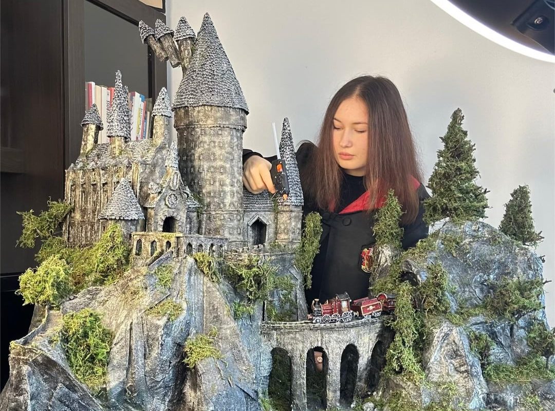 I made Hogwarts From Harry Potter out of Cardboard boxes and wooden sticks