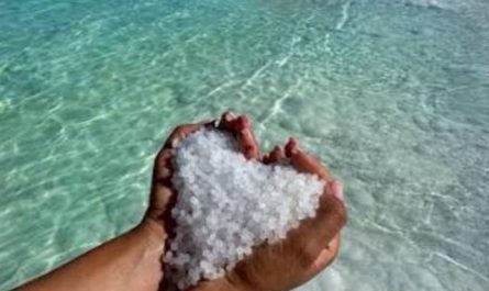 In the Dead Sea, there is an entire beach full of round salt pearls that look like white sand.