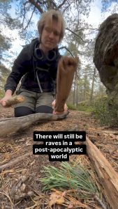 Making beat from drumming on wood