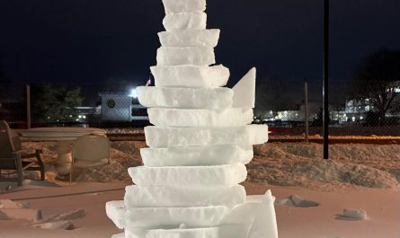 My daughter made an almost 6feet “pagoda” from ice chunks