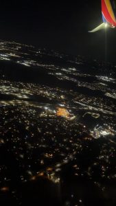 New Years Fireworks seen from above in an airplane