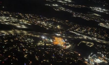 New Years Fireworks seen from above in an airplane