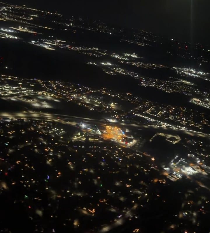 New Years Fireworks seen from above in an airplane