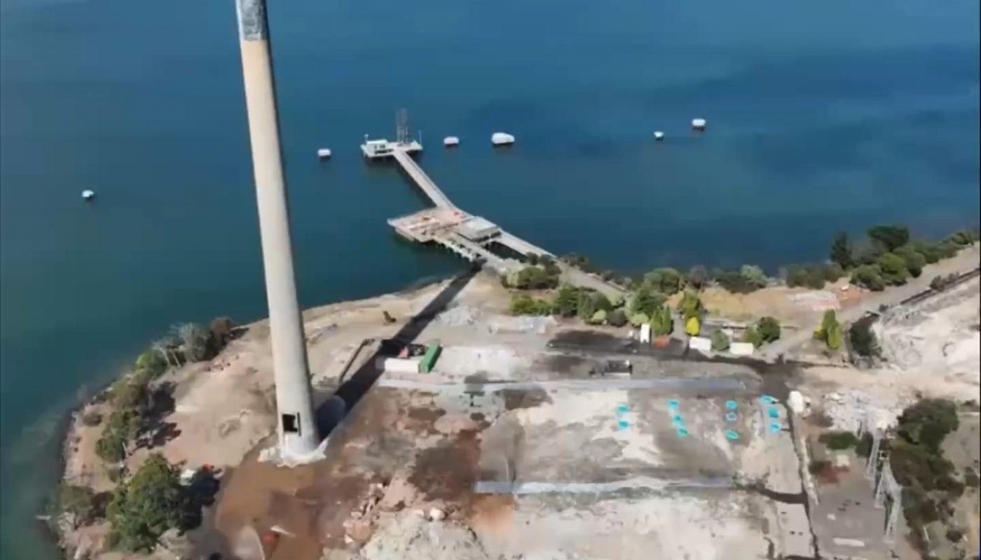 Old smoke stack controlled demolition at Bell Bay, Tasmania