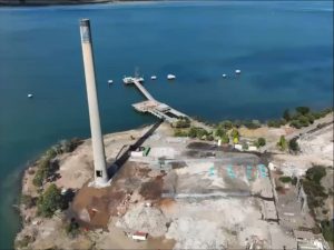 Old smoke stack controlled demolition at Bell Bay, Tasmania