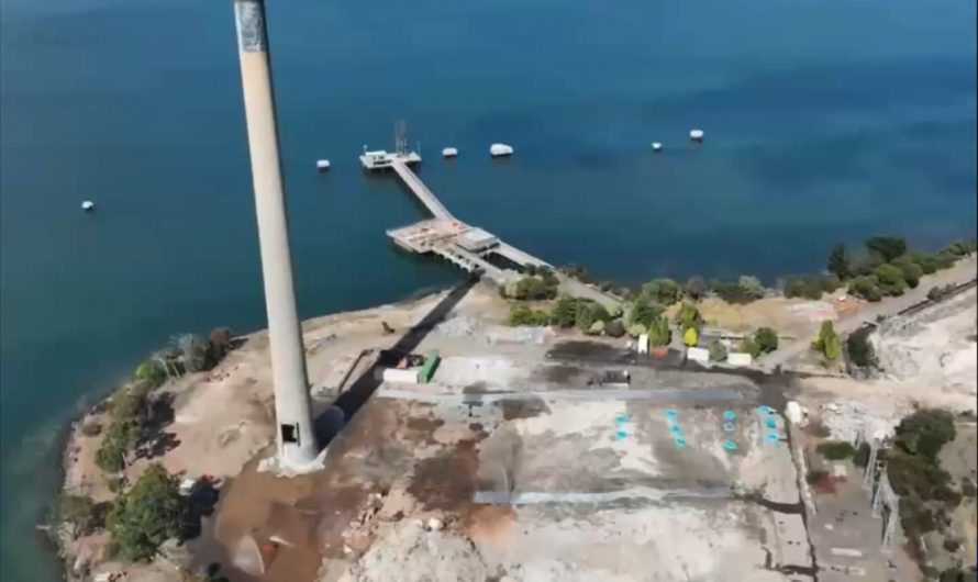 Old smoke stack controlled demolition at Bell Bay, Tasmania