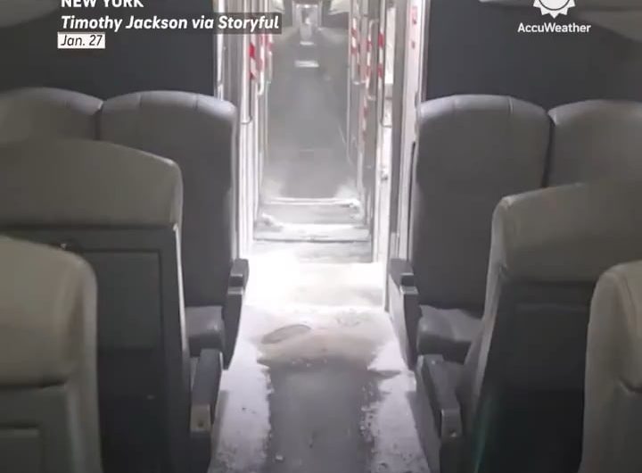 Passenger stumbles upon a frozen Amtrak gangway in NYC