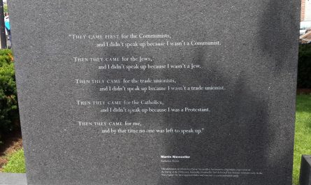 Poem engraved at the Holcaust Memorial in Boston, Massachusetts, about the silent complicity of germans following the Nazis' rise of power