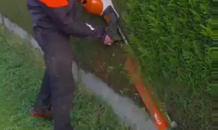 Precision machinery at work creating a perfectly trimmed hedge