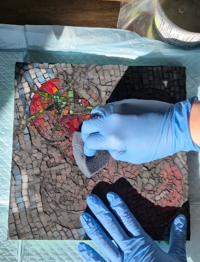Removing grout from my tomato mosaic (sound up!)