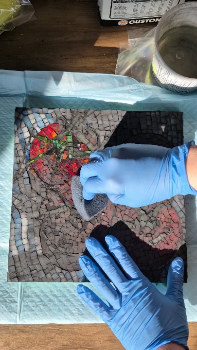 Removing grout from my tomato mosaic (sound up!)