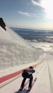 Ryōyū Kobayashi getting huge air as he breaks the world record for the longest ski jump