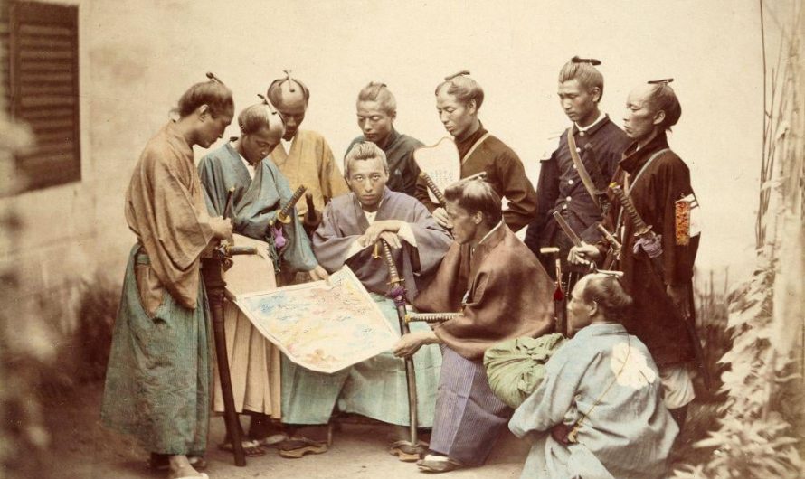 Samurai of the Satsuma clan, members of the Satchō Alliance, fighting for the Imperial side during the Boshin War period.