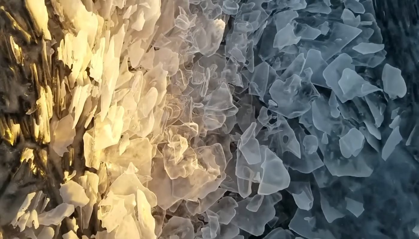 Stepping on ice shards sounds like the wind chimes of winter