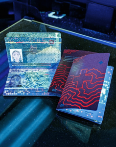 Swiss passport reveals hidden patterns under UV light