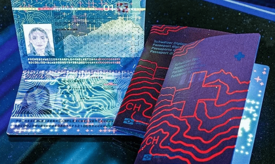 Swiss passport reveals hidden patterns under UV light