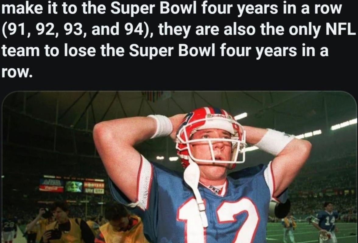The Buffalo Bills is the only NFL team to reach four consecutive Super Bowls—and lose them all