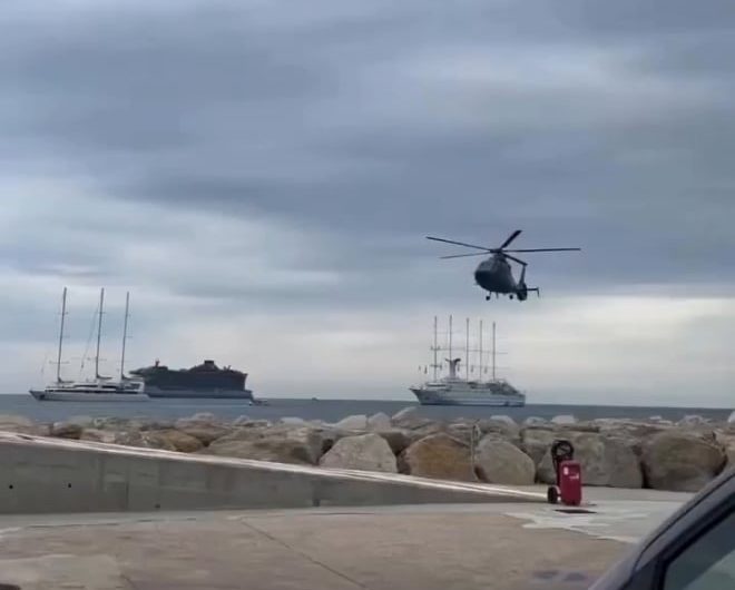 The speed of helicopter rotor perfectly synchronized with the camera frame rate.