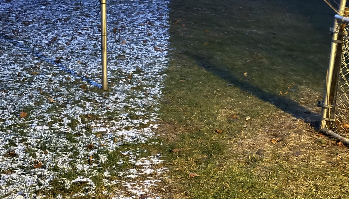 The way the snow is melting in half in my boyfriend’s backyard