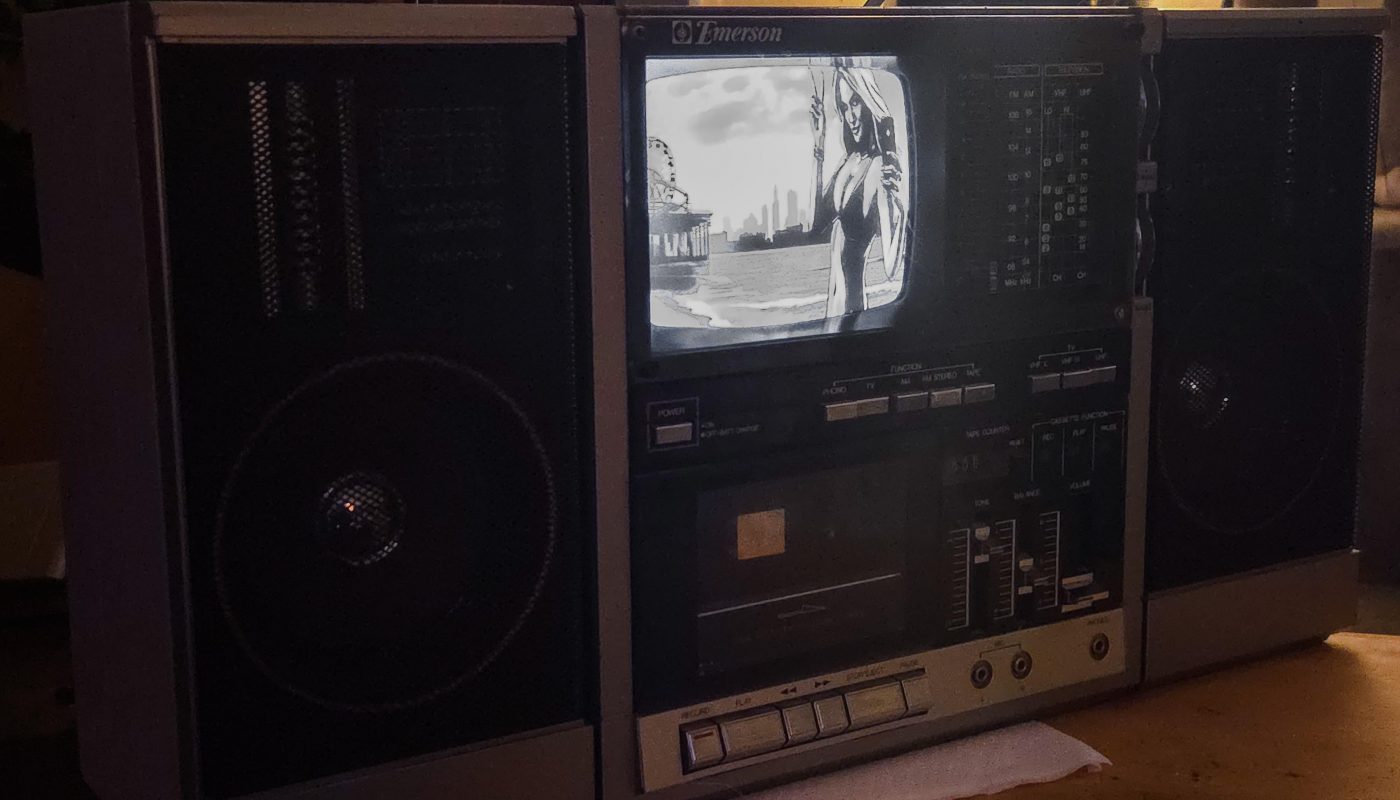 This boombox has a TV in it.