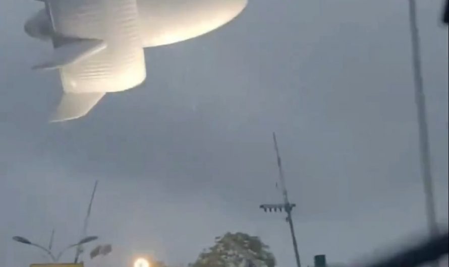 This flying wind turbine surprised drivers in China until viewed from an alternate angle to see it was just a floating blimp generating electricity.