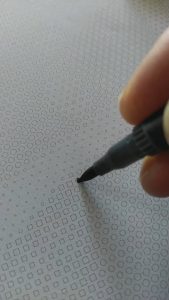 Vermeer's-Girl with pearl earing, made with 3 markers and 3 outlined shapes to fill, dot, diamond, square one per color! Shapes sizes create all the shading per color.