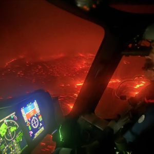 View from a helicopter of the bushfires near Yea in Victoria, Australia