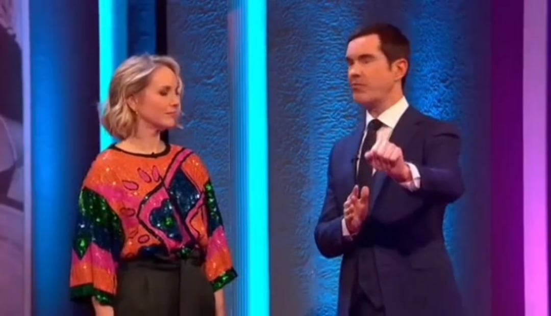 Zoe Lister, whose voice (Jet2) we all hated in 2025, as mystery guest on Big Fat Quiz of the Year