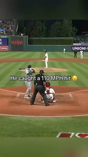 A baseball player caught a 110 MPH hit.