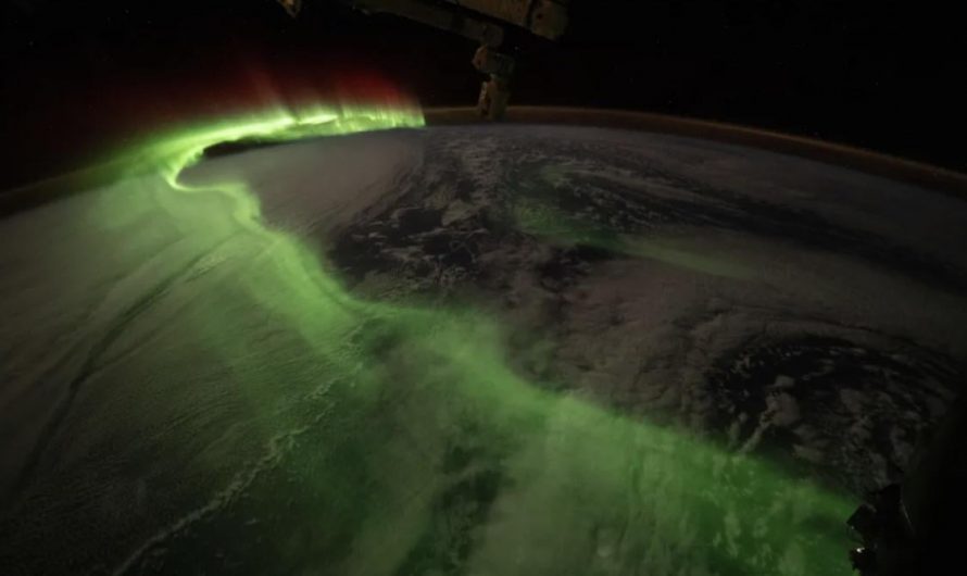 A curtain of aurora seen from 400 km above Earth