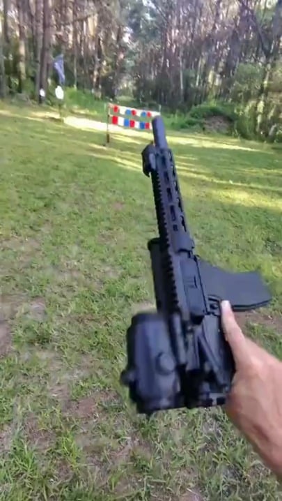A custom mechanical target setup tuned to play a national anthem when hit with precise shots.