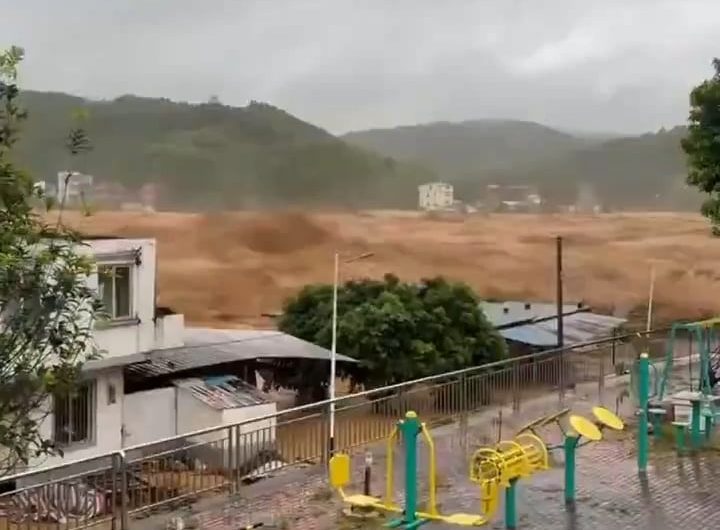 A dam collapsed in China’s Guangxi region after heavy rains caused by a typhoon.