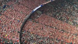 A high angle view of the Norway fan Viking row