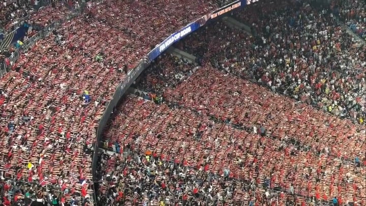 A high angle view of the Norway fan Viking row