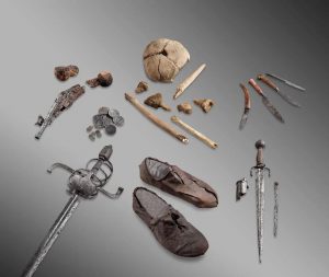A melting glacier (Theodul) in Switzerland has revealed the artefacts of a wealthy 16th-century traveler. The man was discovered with an expensive sword and dagger....weapons intended more as status symbols than for combat.....along with an early wheel-lock pistol and approximately 200 silver coins.