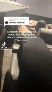 A moment is going viral of an 'Odyssey' showing losing power, but a history teacher in the audience was able to pick up where the movie left off and educate the appreciative audience