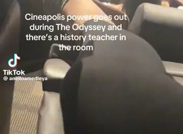 A moment is going viral of an 'Odyssey' showing losing power, but a history teacher in the audience was able to pick up where the movie left off and educate the appreciative audience