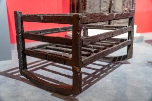 A wooden baby crib from Herculaneum, buried by the eruption of Vesuvius. It was found with the skeleton of a baby inside (OC, info in comments)