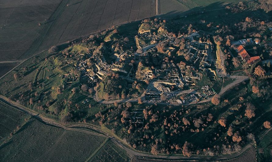 An aeriel shot of Hisarlik, also known as the ancient city of Troy.