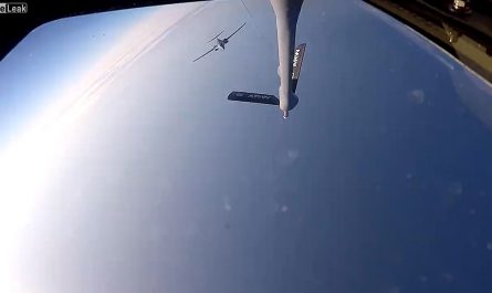 B1-B Lancer refueling in preparation for the Super Bowl LV Air Force Flyover.