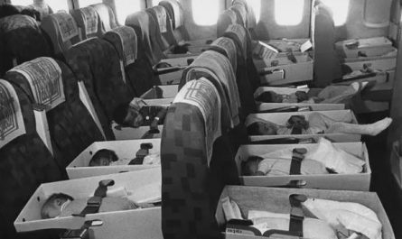 Babies, orphaned after the loss of their parents during the Vietnam war, are transported to the United States in 1975 in Operation Babylift.
